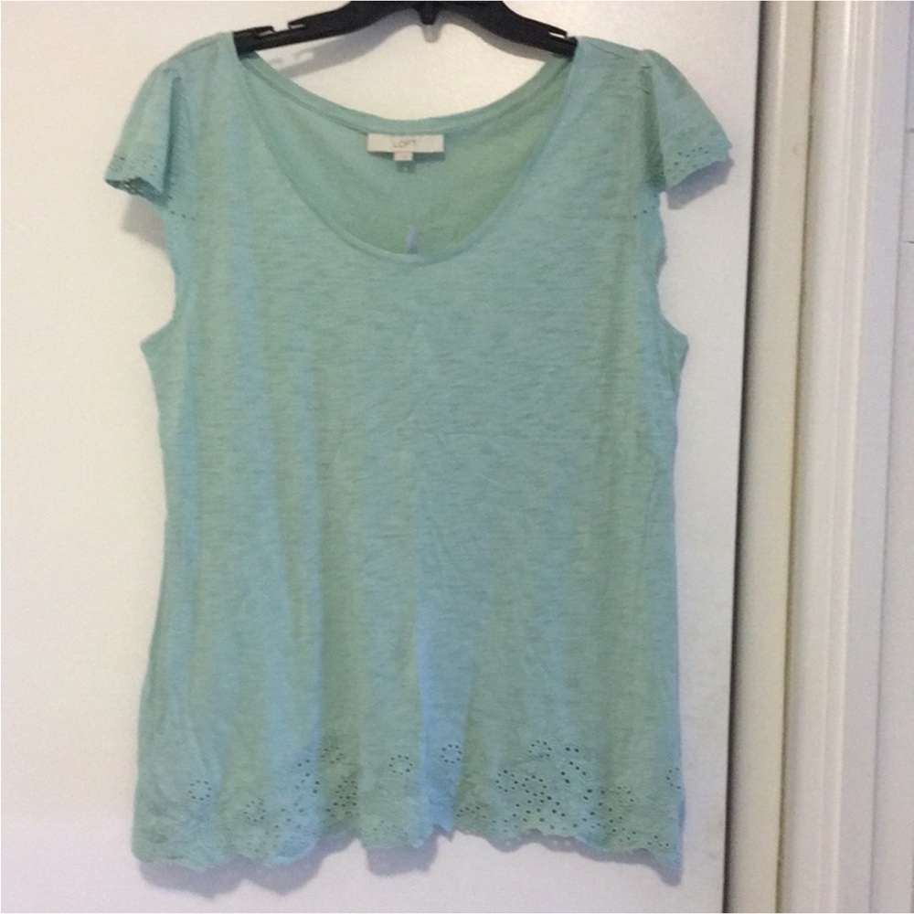LOFT Mint Green Cap Sleeve Eyelet Top